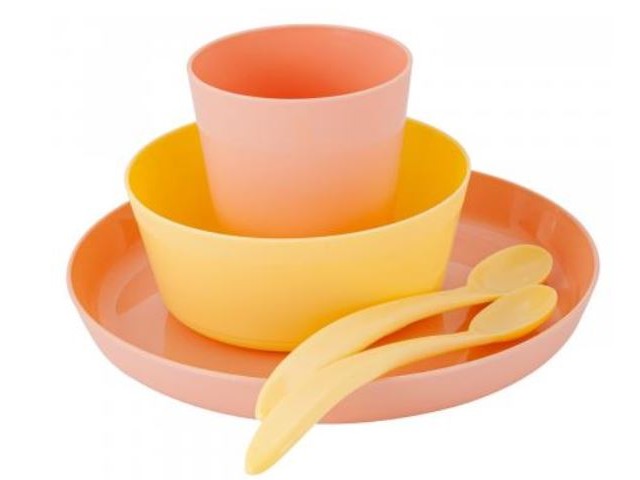 Набор детской посуды Lalababy Follow Me (тарелка, миска, стаканчик, 2 ложки) персиковая карамель